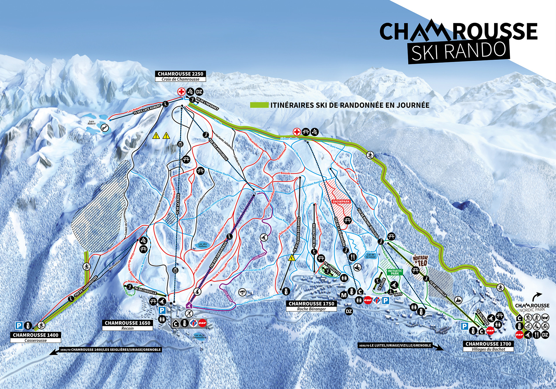 Plan itinéraires ski de randonnée Chamrousse