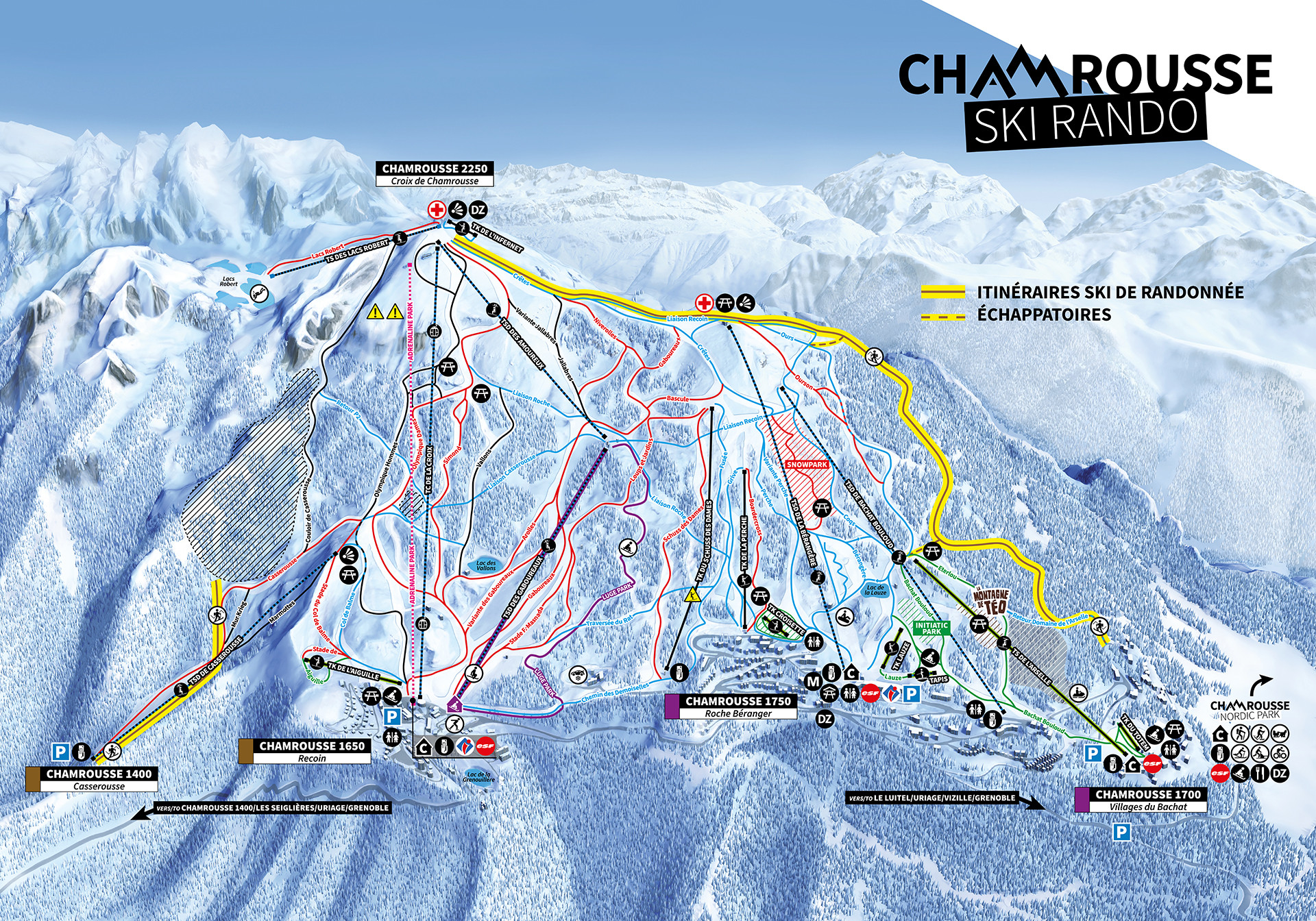 Plan itinéraires ski de randonnée Chamrousse