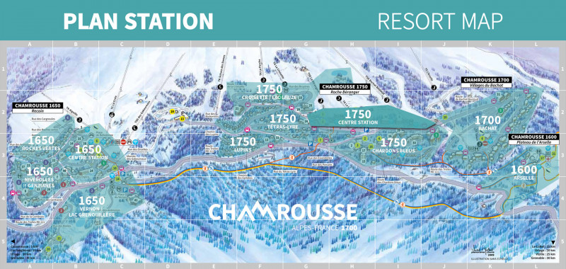 Chamrousse plan station zone 1750 centre quartier station ski montagne grenoble isère alpes france