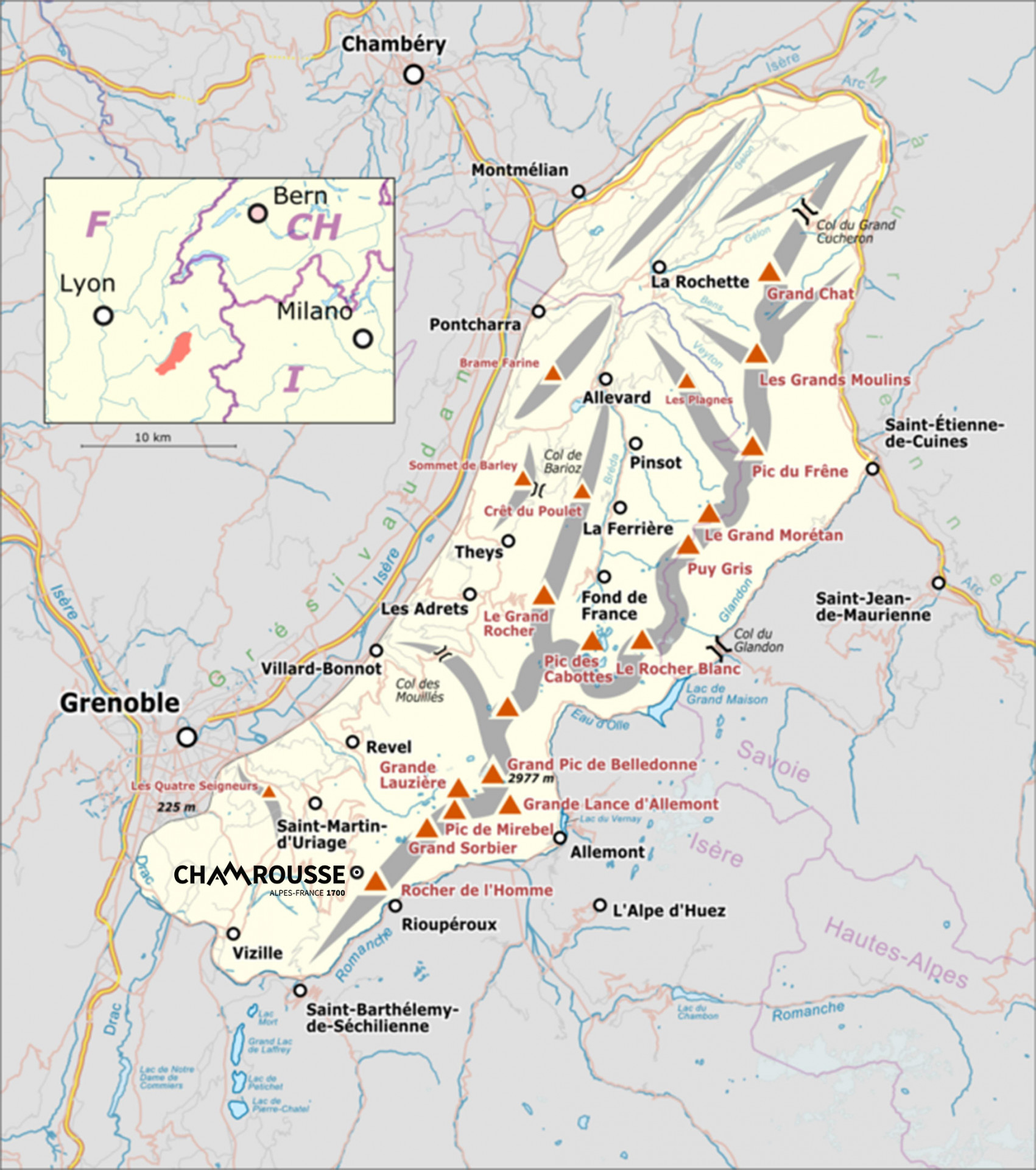 Chamrousse carte géographie belledonne station montagne ski grenoble isère alpes france