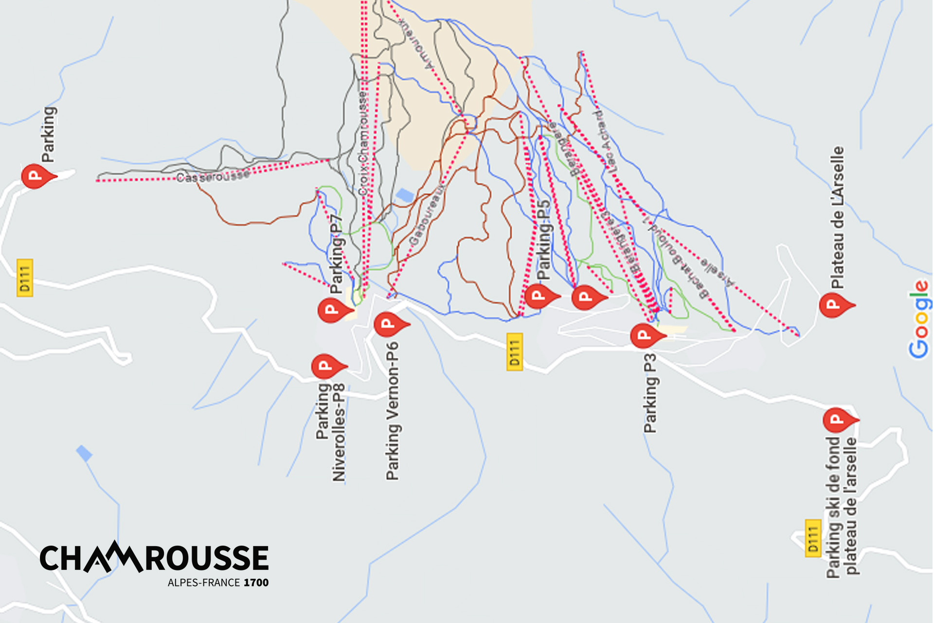 Chamrousse parking map car bus mountain ski resort grenoble isere alpes france