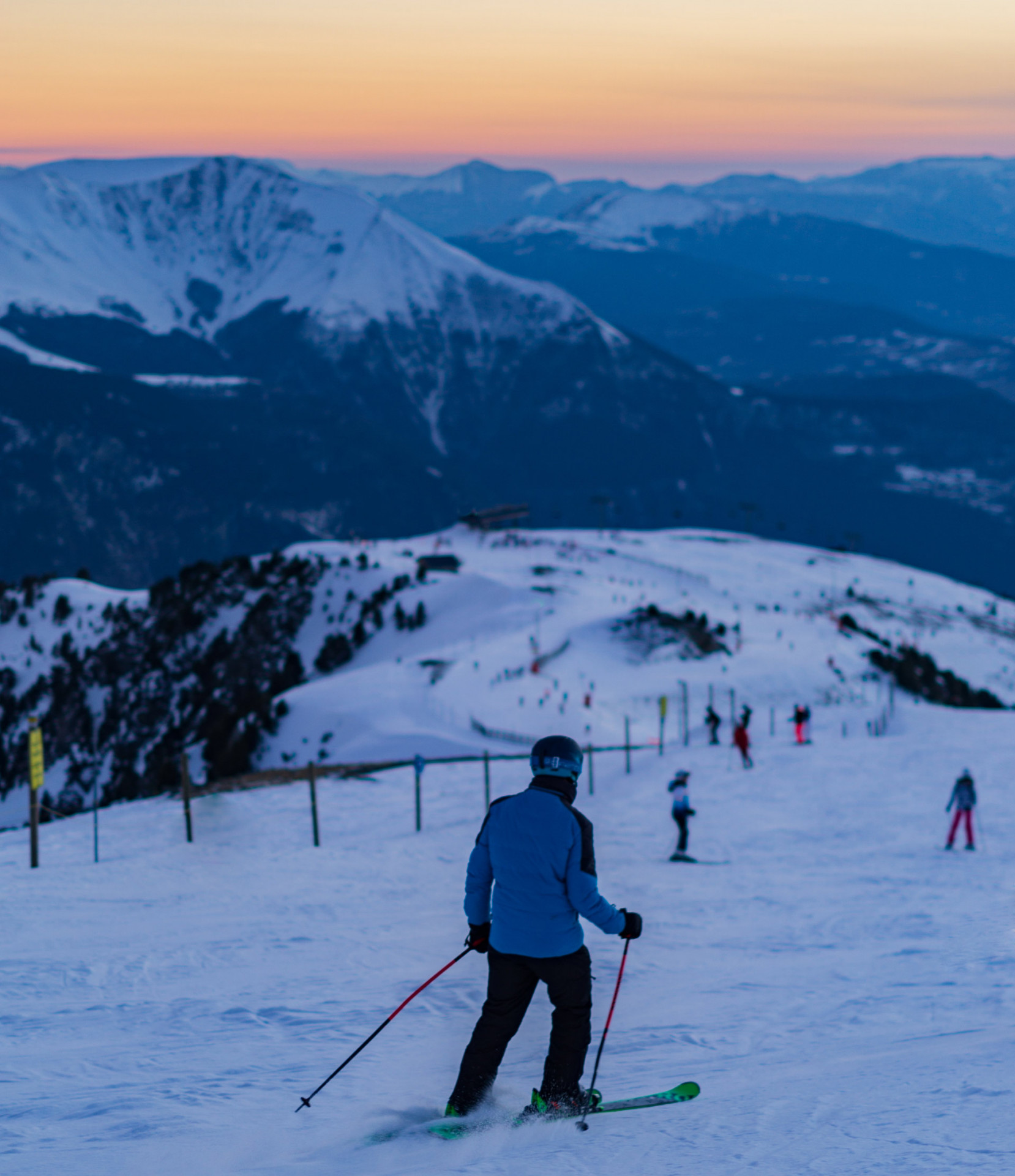 Chamrousse Sonnenuntergang Skifahren Winter Skigebiet Grenoble Isere Französische Alpen Frankreich