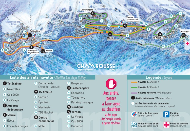 Chamrousse Winter kostenloser Shuttle-Bus Karte