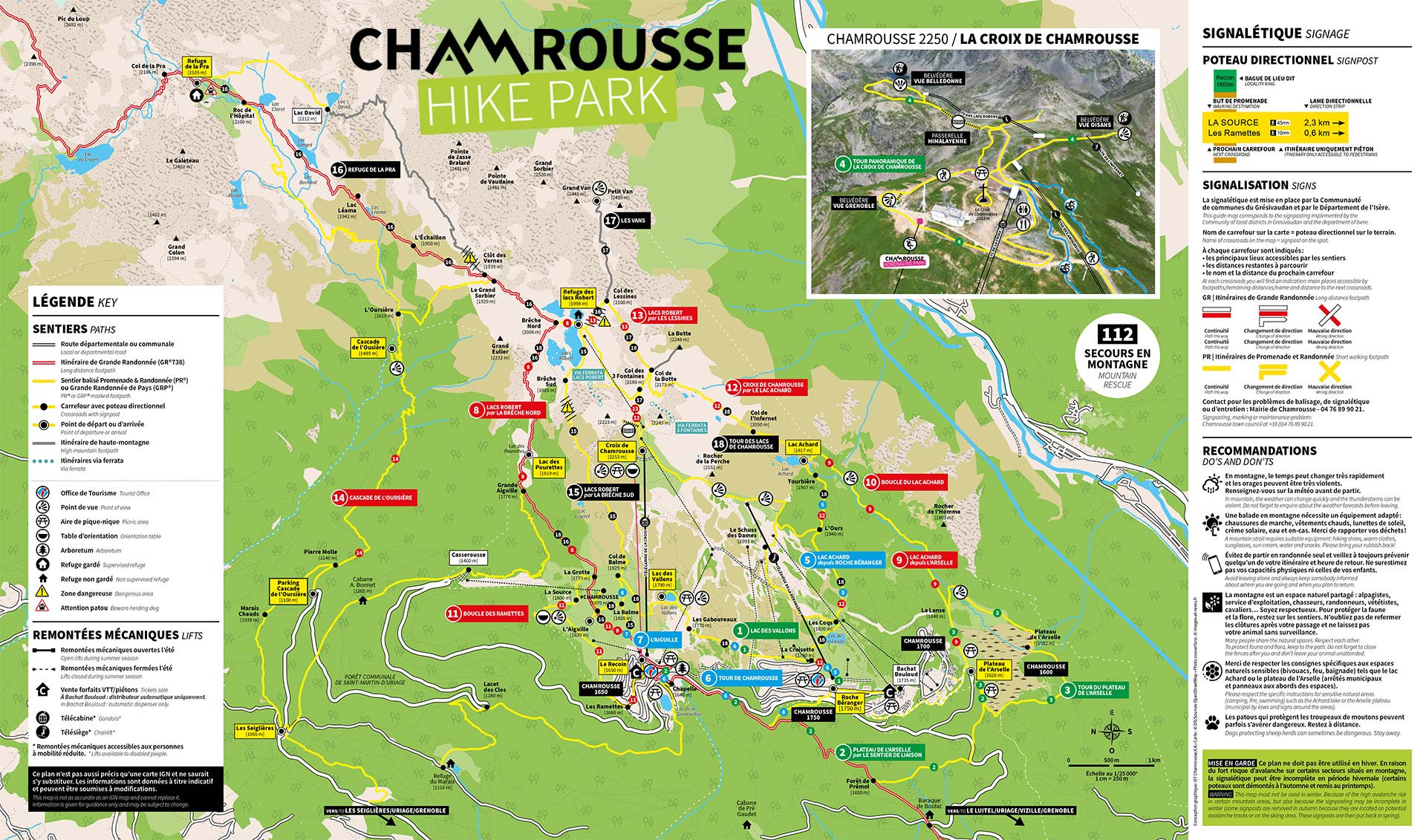 Chamrousse hike map 2024 itinerary hiking trail walk mountain resort grenoble belledonne isère french alps france