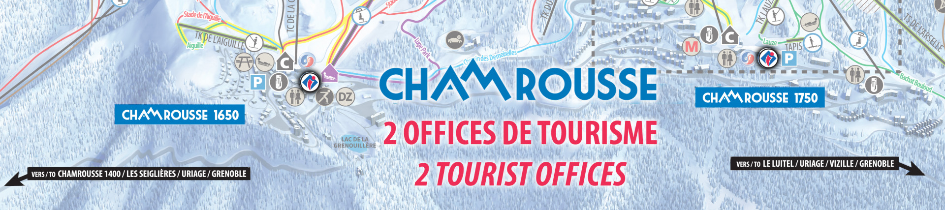Tourismusbüro Chamrousse 1650 1750 Karte Skigebiet grenoble isere französische alpen frankreich