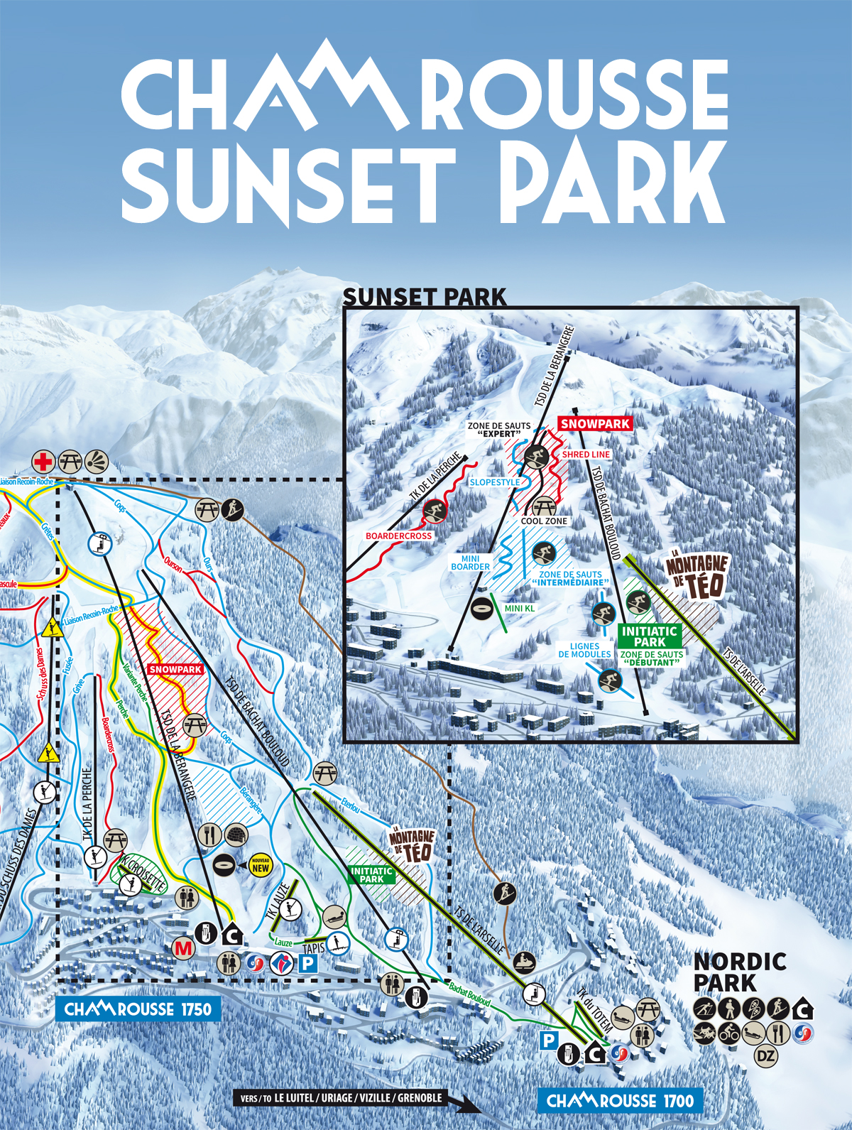 Chamrousse sunset park snowpark map mountain ski resortgrenoble isere french alps france - © CA - OT Chamrousse / Kaliblue