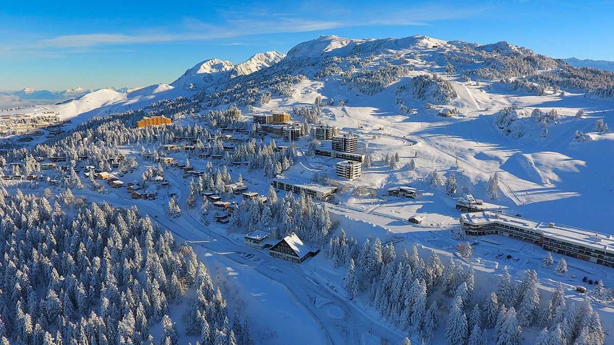 Chamrousse 1750 metres village ski resort winter mountain grenoble isere french alps france - © Aeolus Drone