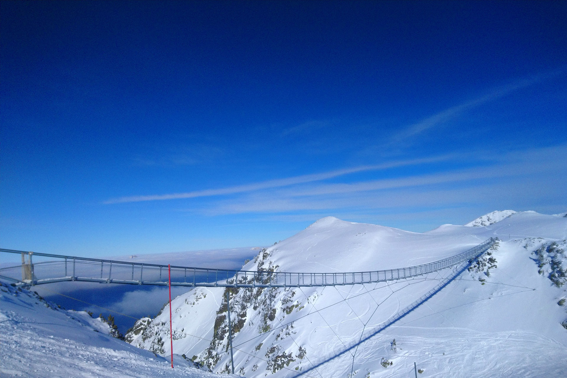 Chamrousse himalayan footbridge in winter