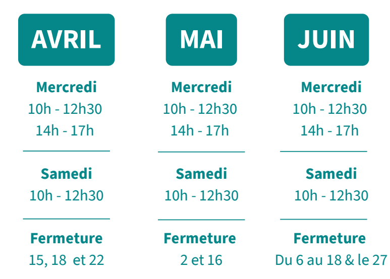 Affiche horaires intersaison printemps 2026 bibliothèque / ludothèque municipale Chamrousse