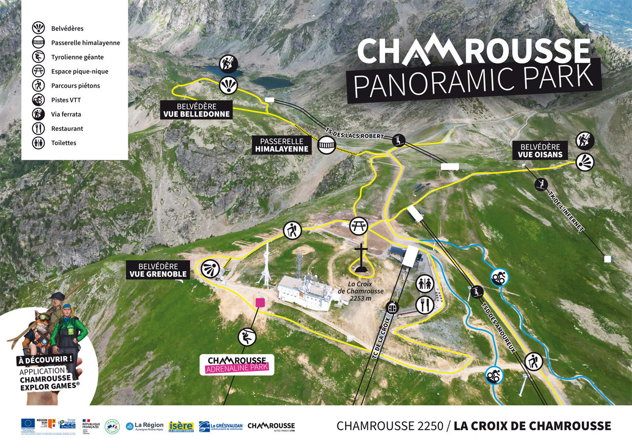 Plan sommet station arrivée télécabine Croix de Chamrousse - © CA et YV - OT Chamrousse Plan sommet station arrivée télécabine Croix de Chamrousse