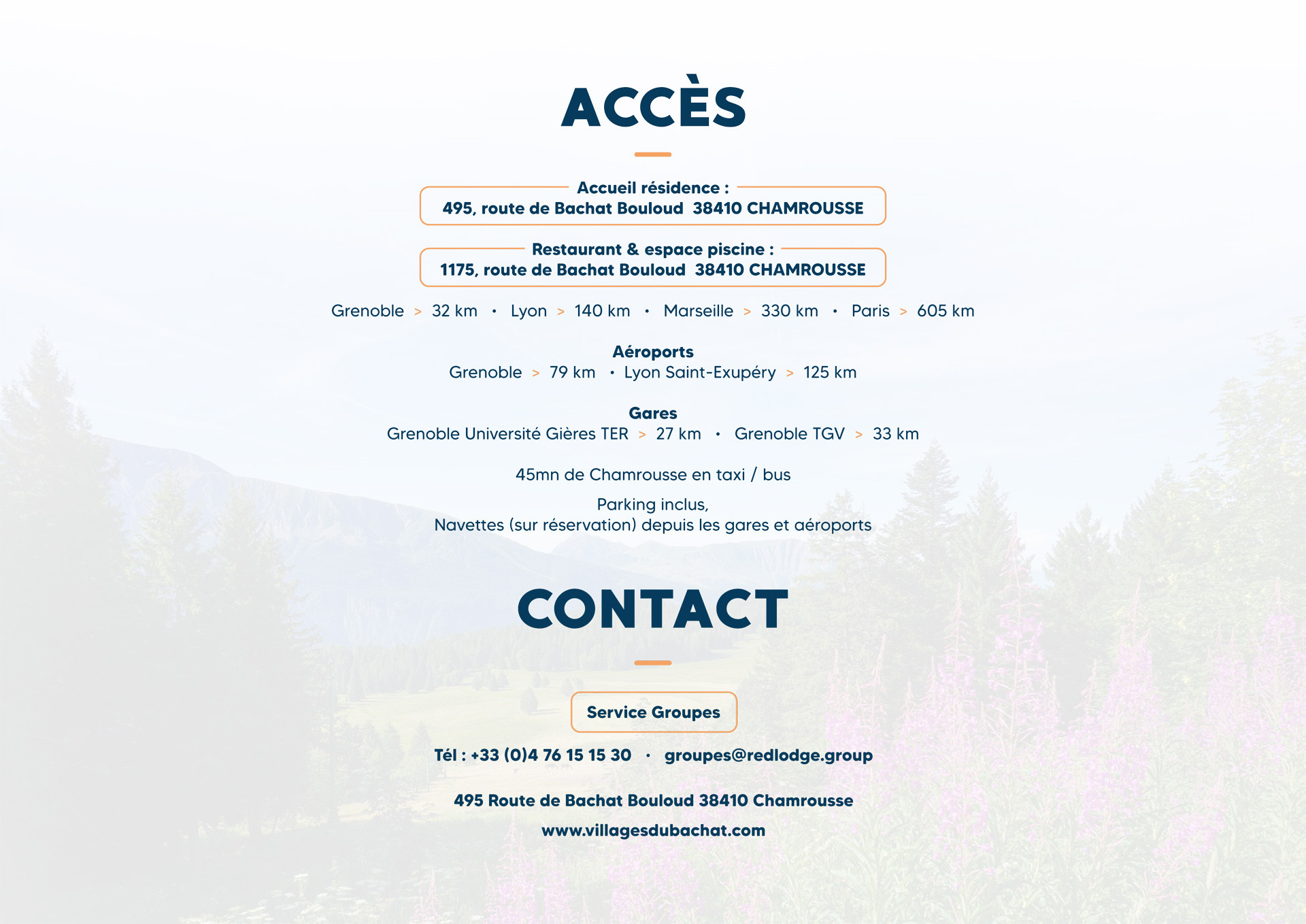 Anfahrt und Kontakt: Villages du Bachat – Gruppen und Hochzeiten in Chamrousse