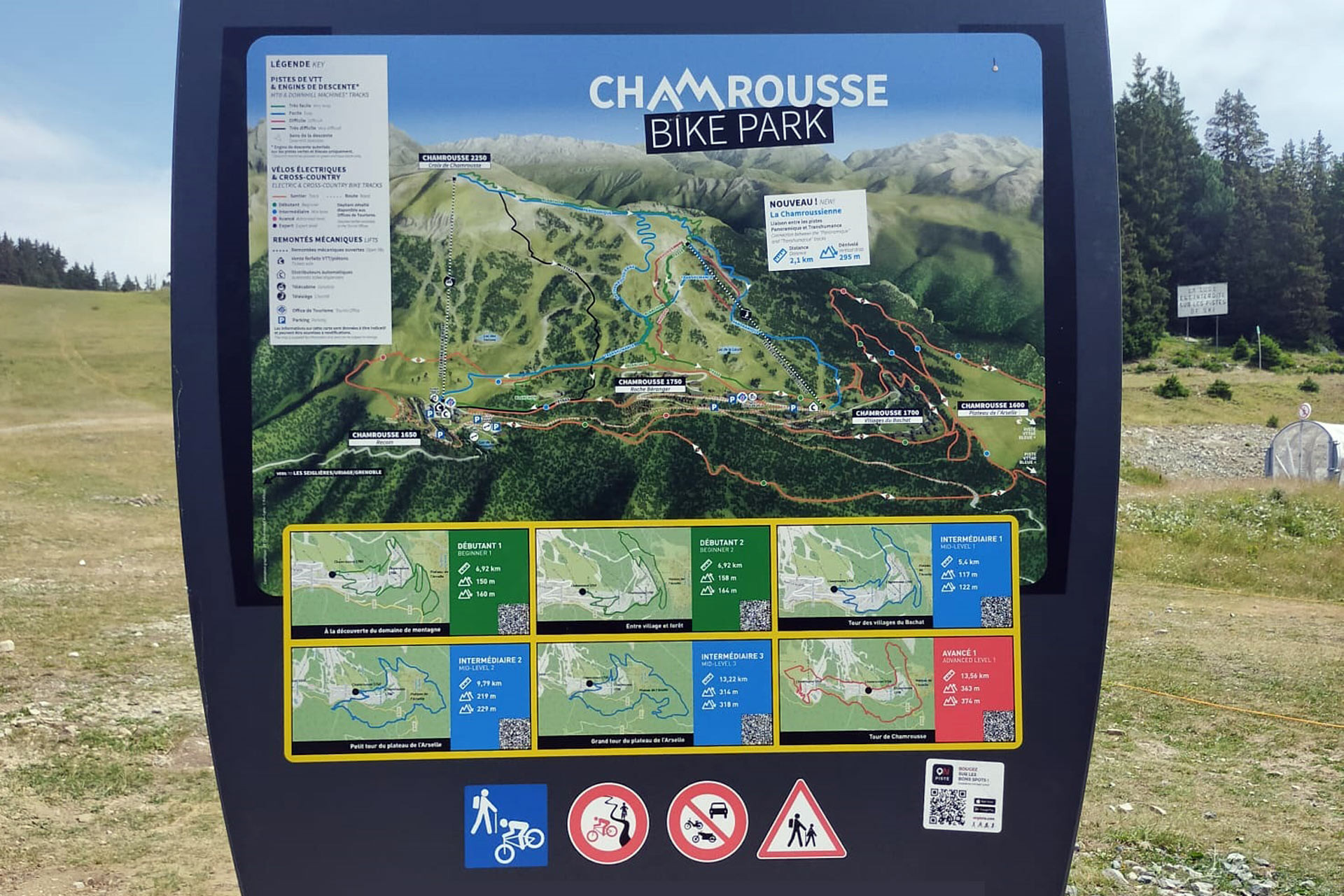 Panneau plan parcours vélo Chamrousse