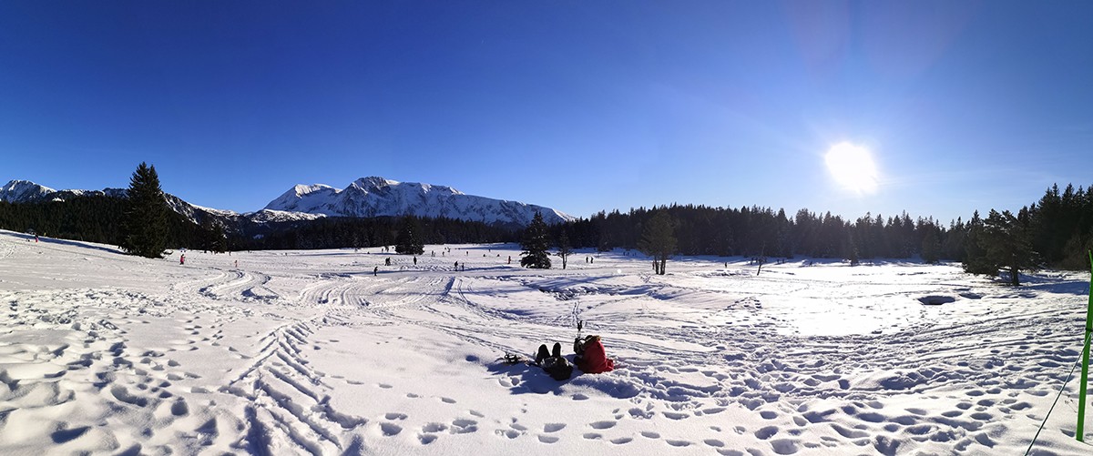 Chamrousse sunset romantic walk Arselle plateau winter mountain ski resort isere french alps france