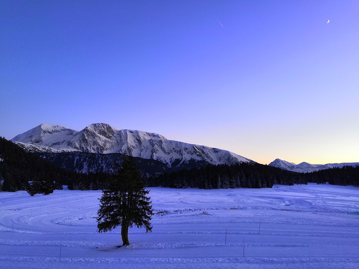 Chamrousse sunset romantic walk Arselle plateau winter mountain ski resort isere french alps france