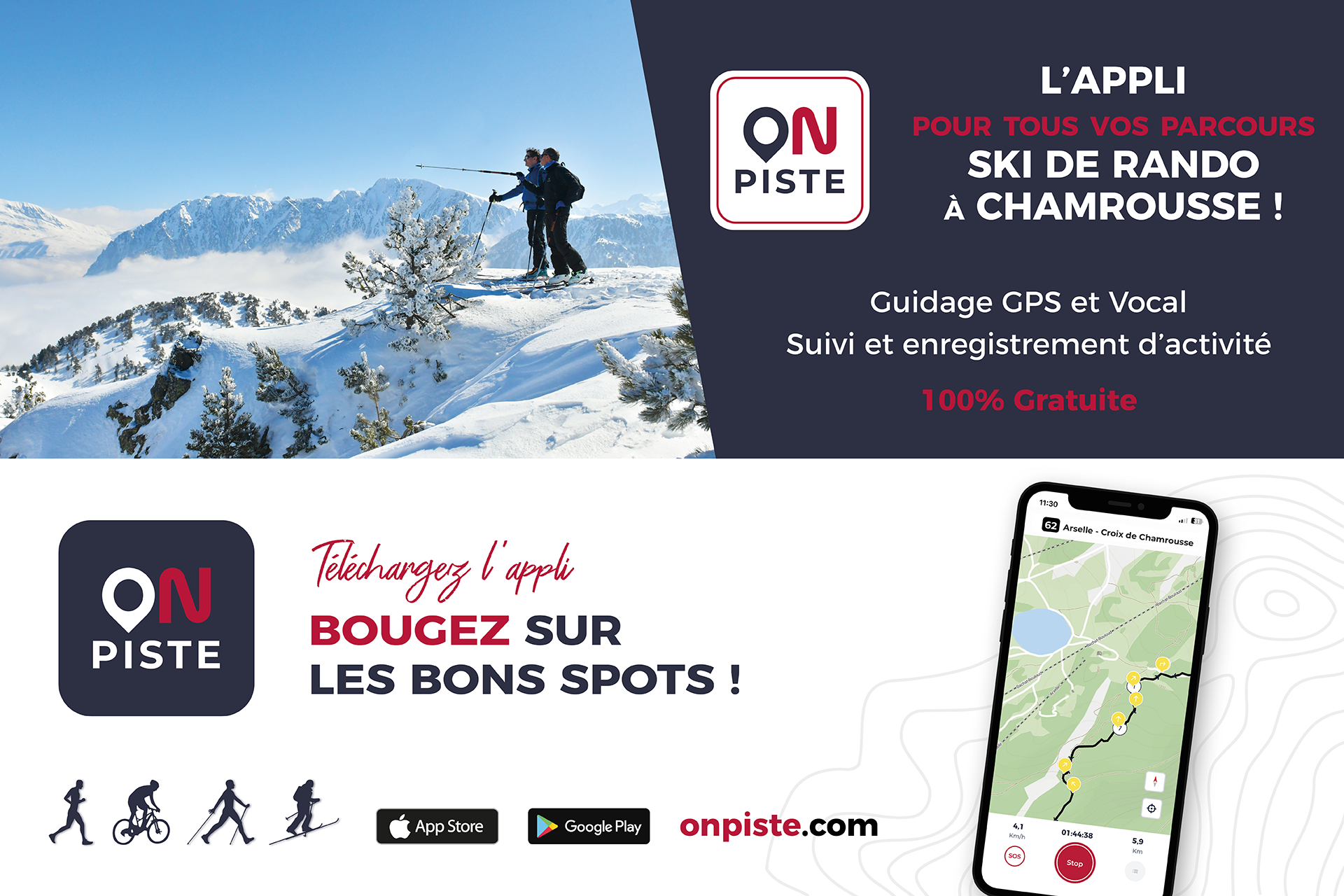 Guide GPS sentier ski randonnée Chamrousse application mobile On Piste par Rossignol