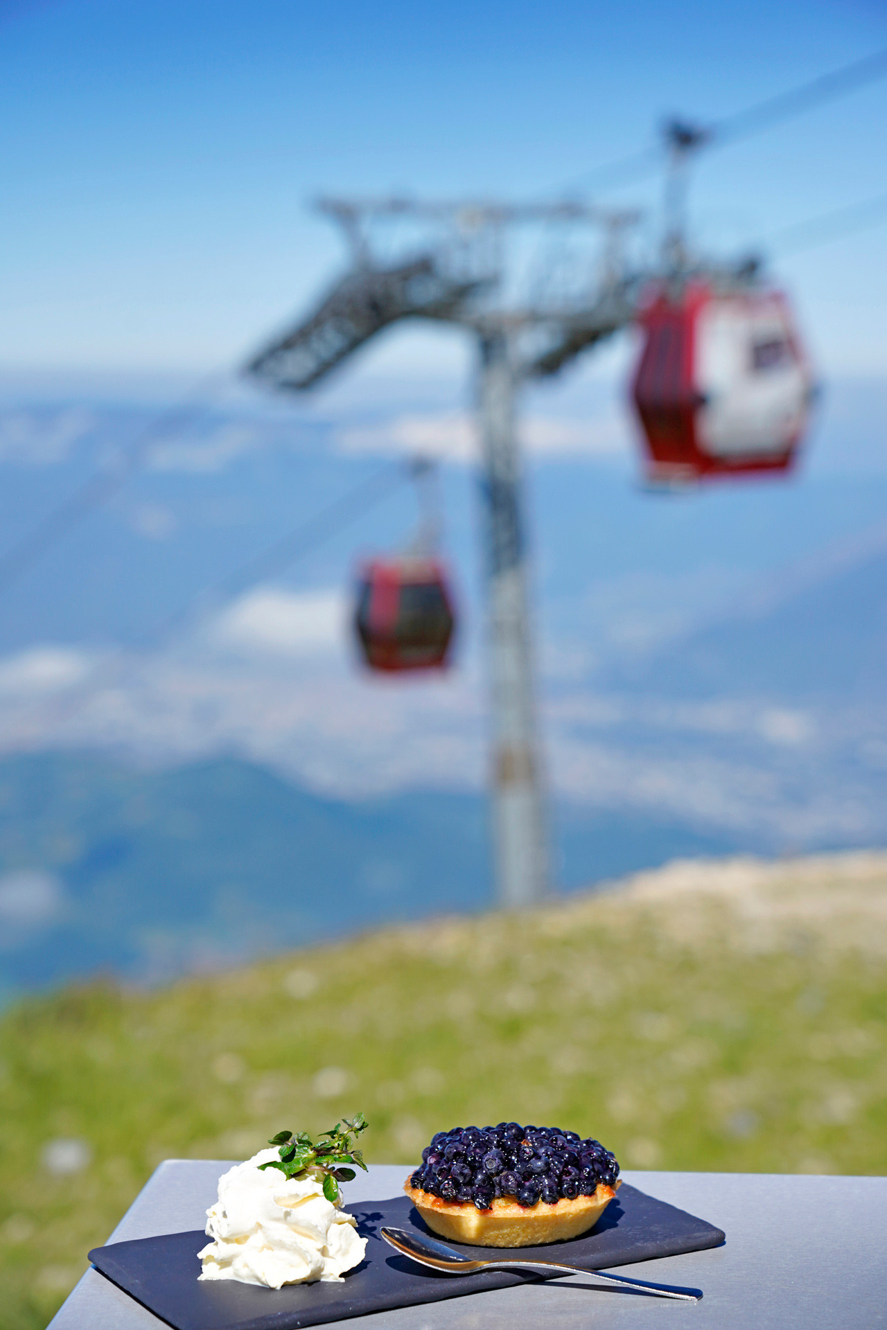 Chamrousse taste blueberry tart restaurant altitude cross summit summer mountain resort grenoble belledonne isere french alps france