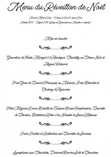 Menu de Noël 2025 - © Auberge du Virage Menu de Noël 2025