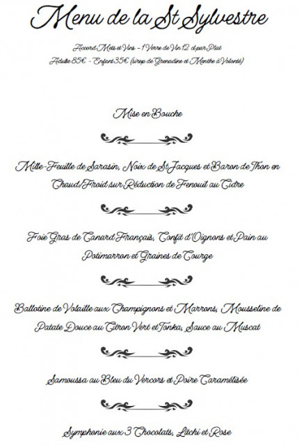 Menu du nouvel an 2026 - © Auberge du virage Menu du nouvel an 2026