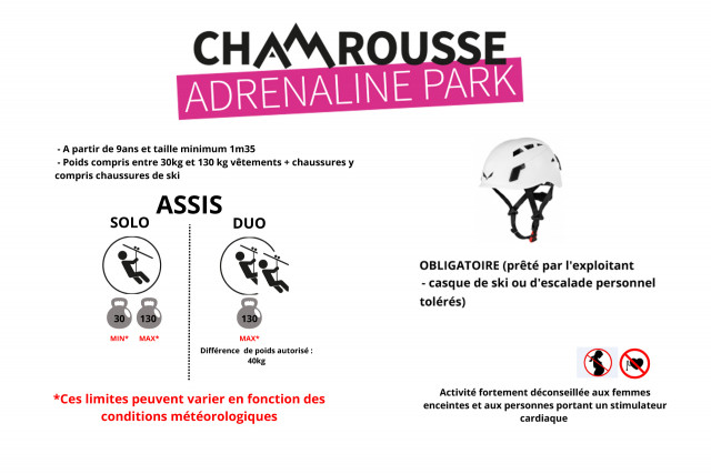 Information tyrolienne poids et port casque Chamrousse