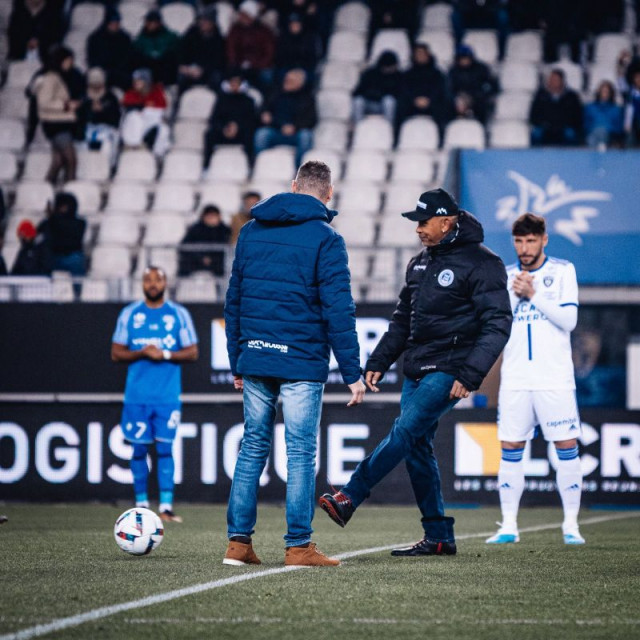 Chamrousse kick off match GF38 Bastia partnership football club grenoble mountain ski resort isere french alps france