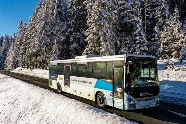 Chamrousse winter bus mountain ski resort grenoble isere french alps france