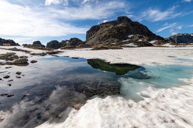 Chamrousse Robert lakes spring melting snow mountain resort grenoble isere french alps france