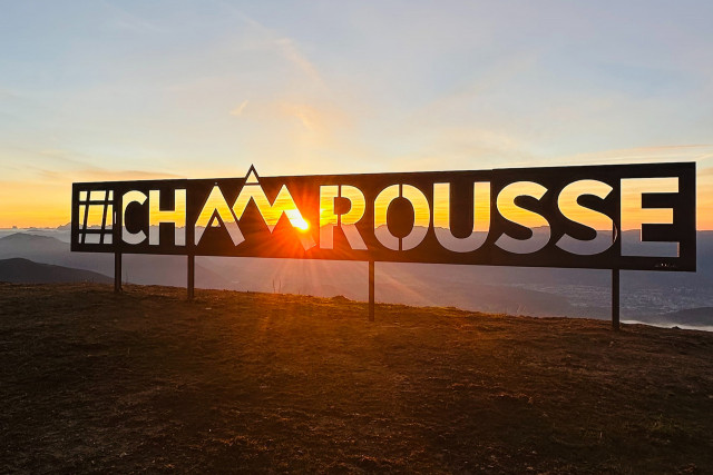 Chamrousse logo sign sunset Casserousse mountain resort Grenoble isere french alps france