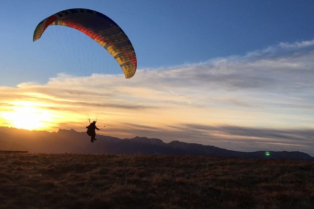 Chamrousse paragliding autumn sunset mountain resort Grenoble isere french alps france