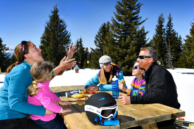 Chamrousse family picnic winter ski resort mountain grenoble isere french alps france