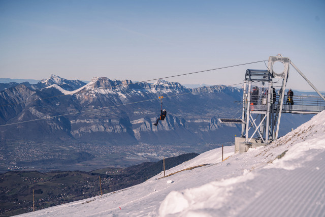 Chamrousse largest zip line pylon world europe winter ski resort mountain grenoble isere french alps france