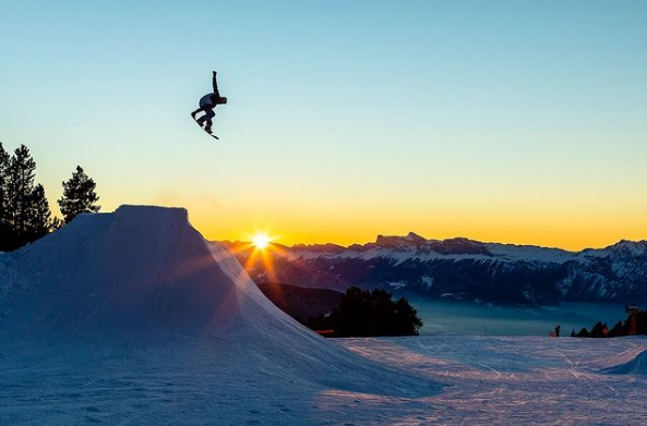 Chamrousse snowpark sunset ski resort mountain grenoble isere french alps france