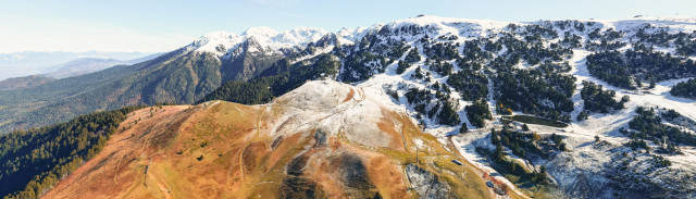 Chamrousse summit autumn red field snow mountain resort grenoble isere french alps france
