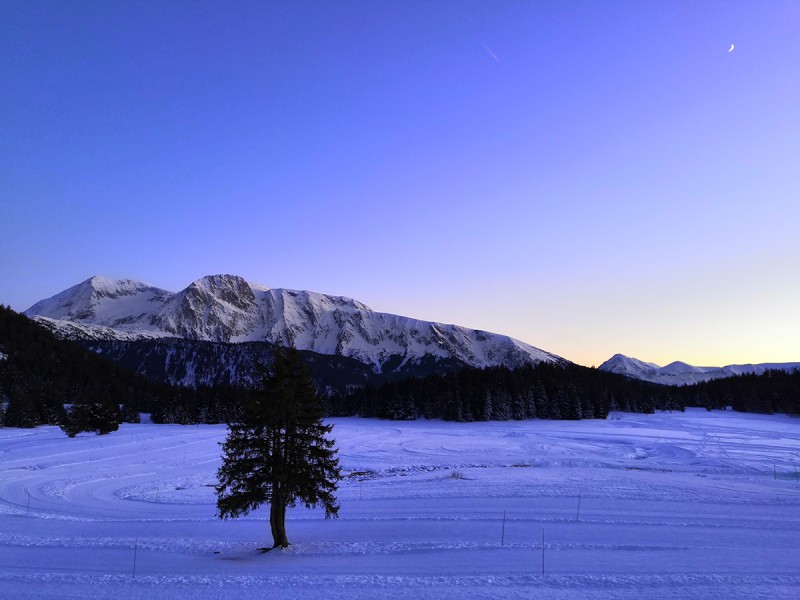 Chamrousse sunset romantic walk Arselle plateau winter mountain ski resort isere french alps france