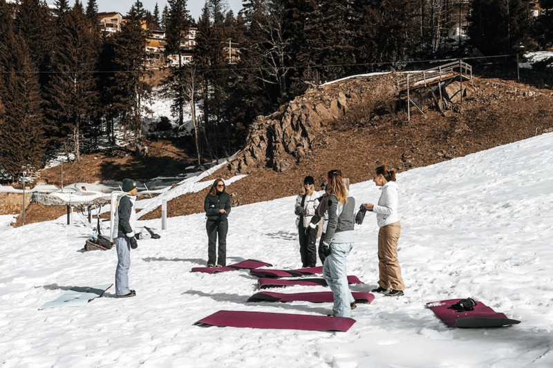 Chamrousse snowga snow yoga activity test by mondaines mountain ski resort grenoble isere french alps france