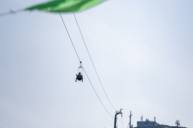Chamrousse summer giant zip line descent experience Adrenaline Park mountain resort grenoble isere french alps france