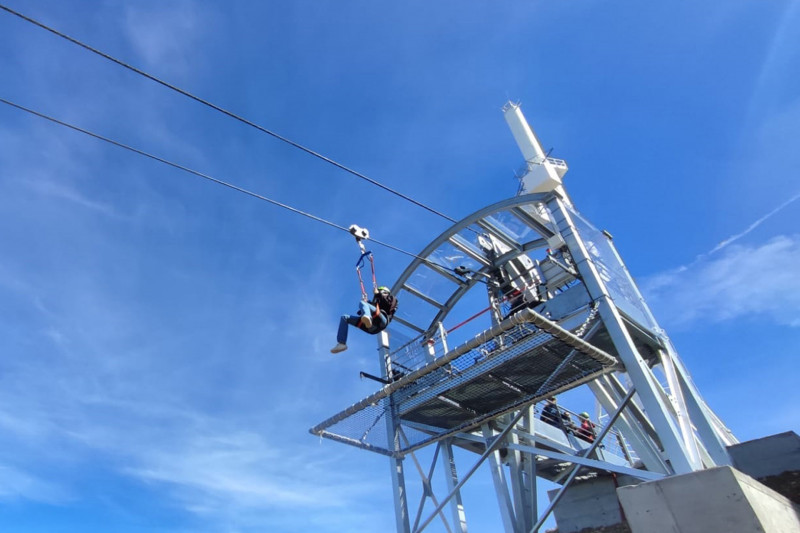 Chamrousse summer giant zip line experience Adrenaline Park departure station summer mountain resort grenoble isere french alps france