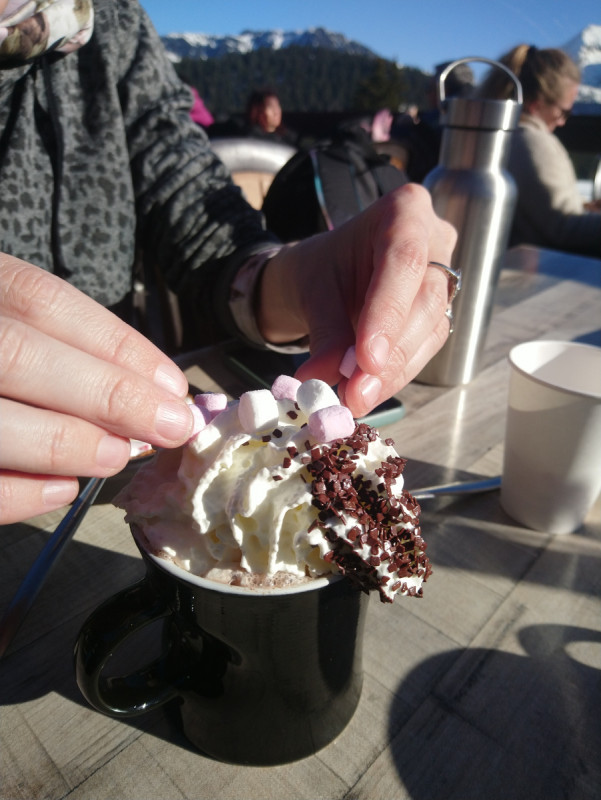 Chamrousse chamallow coffee break pushchair Salinière restaurant arselle plateau mountain ski resort grenoble isere french alps france