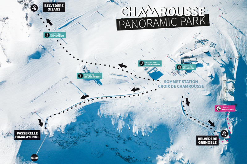 Chamrousse panoramic park winter map walk summit belvedere himalayan footbridge ski resort mountain grenoble isere french alps france