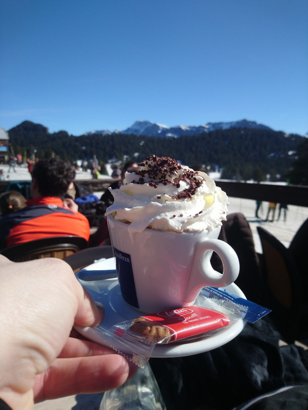 Chamrousse coffee break pushchair Salinière restaurant arselle plateau mountain ski resort grenoble isere french alps france