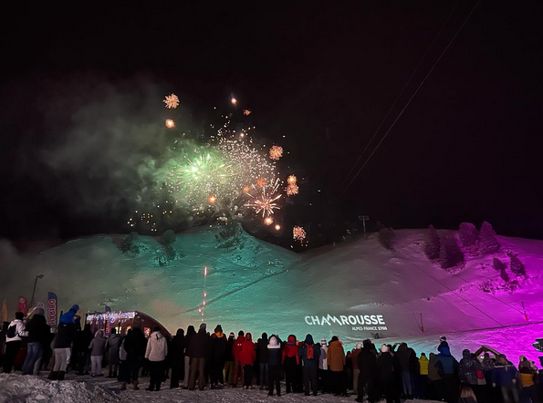 Chamrousse festival fireworks winter ski resort mountain grenoble isere french alps france