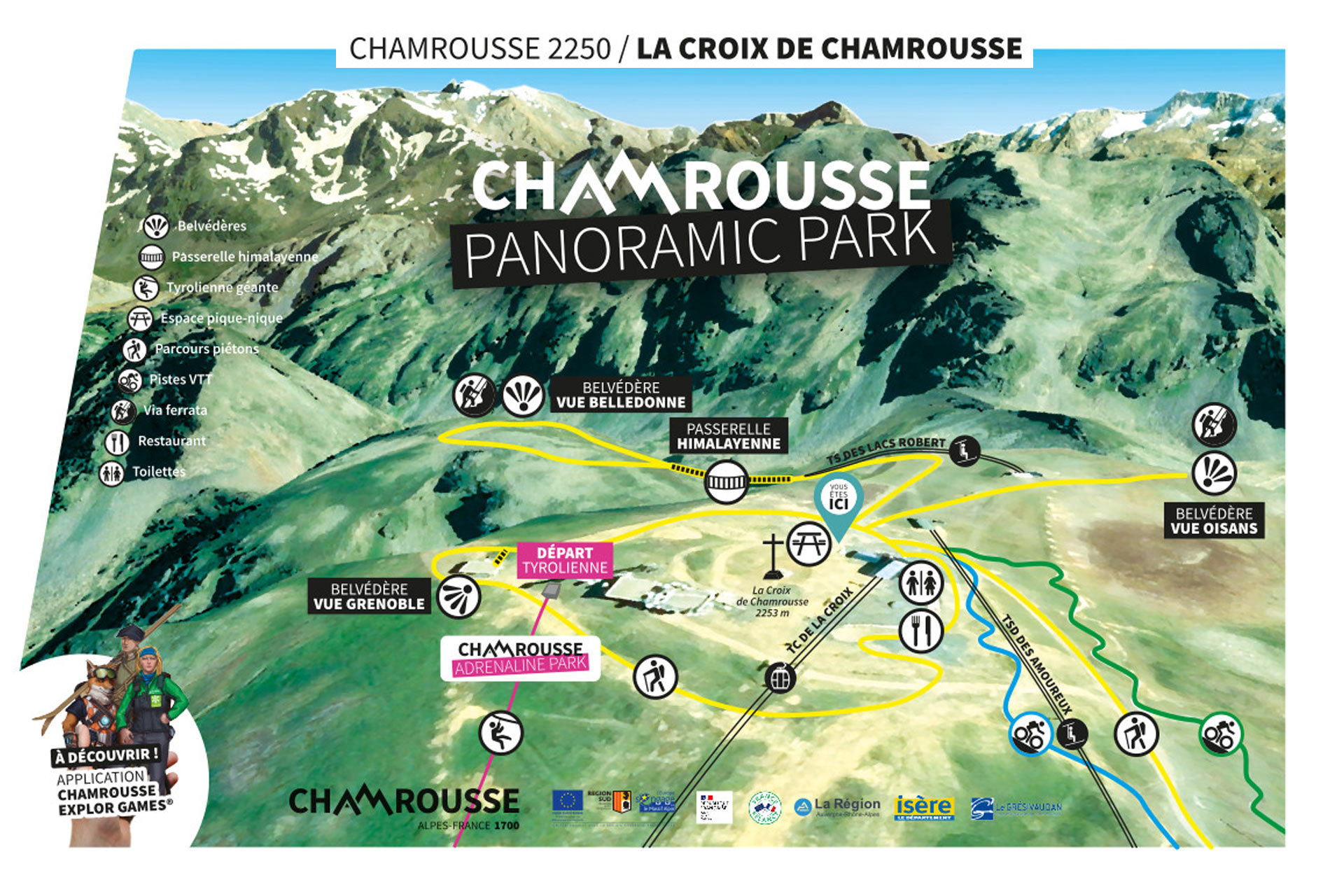 Chamrousse map panoramic park cross summit summer mountain resort grenoble belledonne isère alpes france - © MDP