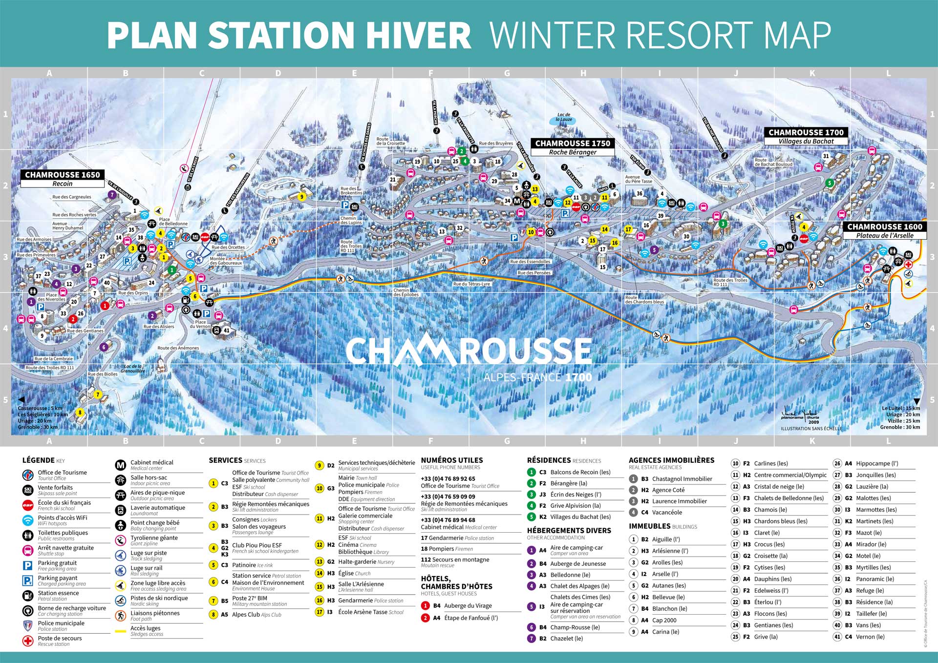Chamrousse Resort Karte Winter Berg Skigebiet Grenoble Isère Lyon Rhône Französische Alpen Frankreich - © CA - OT Chamrousse / Kaliblue