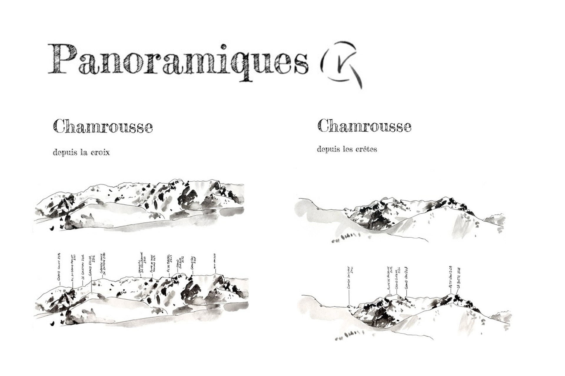 Dessin montagnes Chamrousse depuis la croix et les crêtes