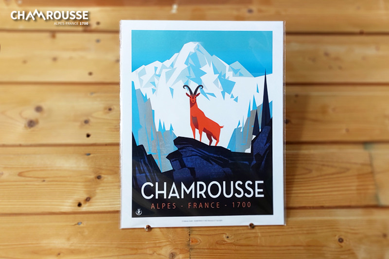 Chamrousse affiche chamois boutique souvenir cadeau décoration chalet montagne station ski grenoble isère alpes france
