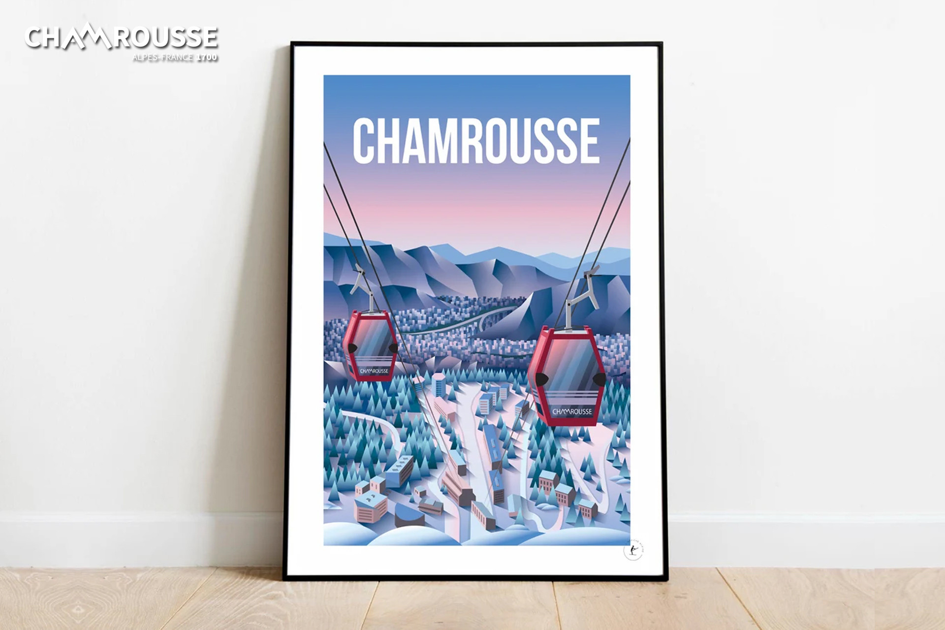 Chamrousse poster la croix gondola summit gift souvenir shop ski resort mountain grenoble isere french alps france