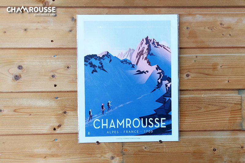 Chamrousse affiche randonnée neige boutique souvenir cadeau décoration chalet montagne station ski grenoble isère alpes france