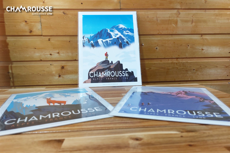 chamrousse affiche boutique souvenir cadeau décoration chalet montagne station ski grenoble isère alpes france