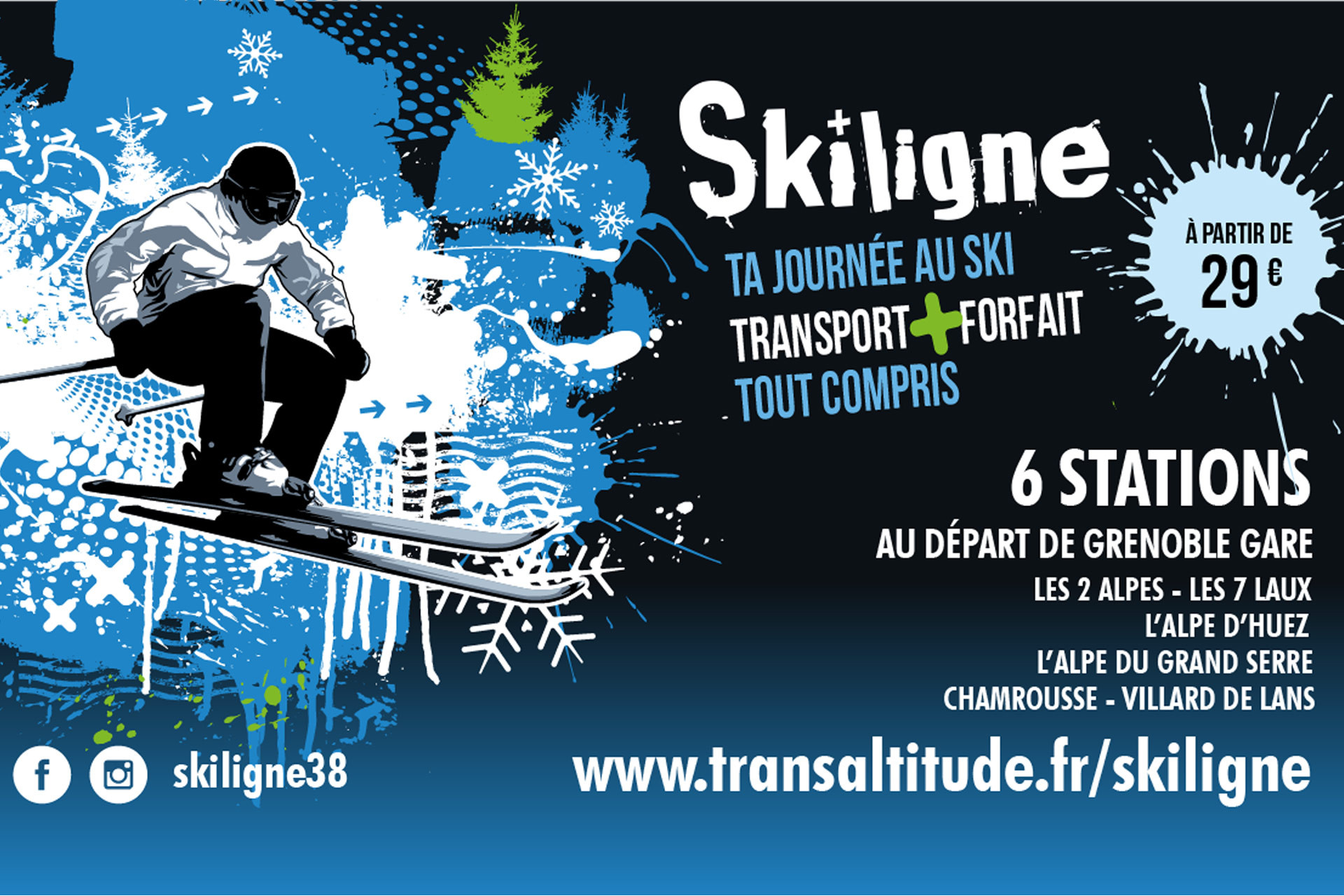 Chamrousse skiligne bus transaltitude forfait tout compris grenoble gare station ski montagne hiver isère alpes france