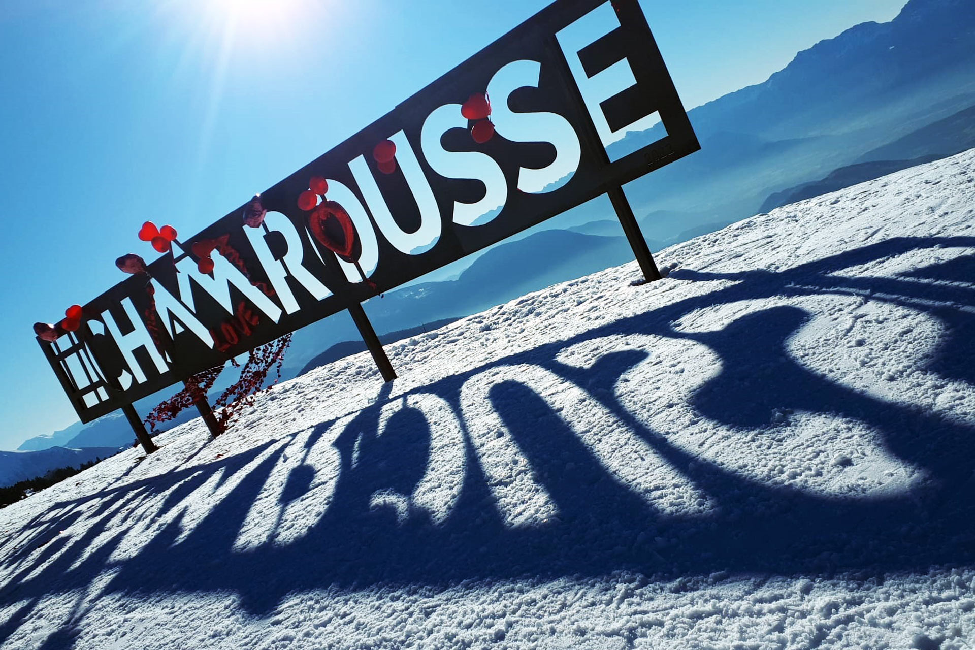 Chamrousse panneau photo arrivée télésiège casserousse hiver station ski montagne grenoble isère alpes france