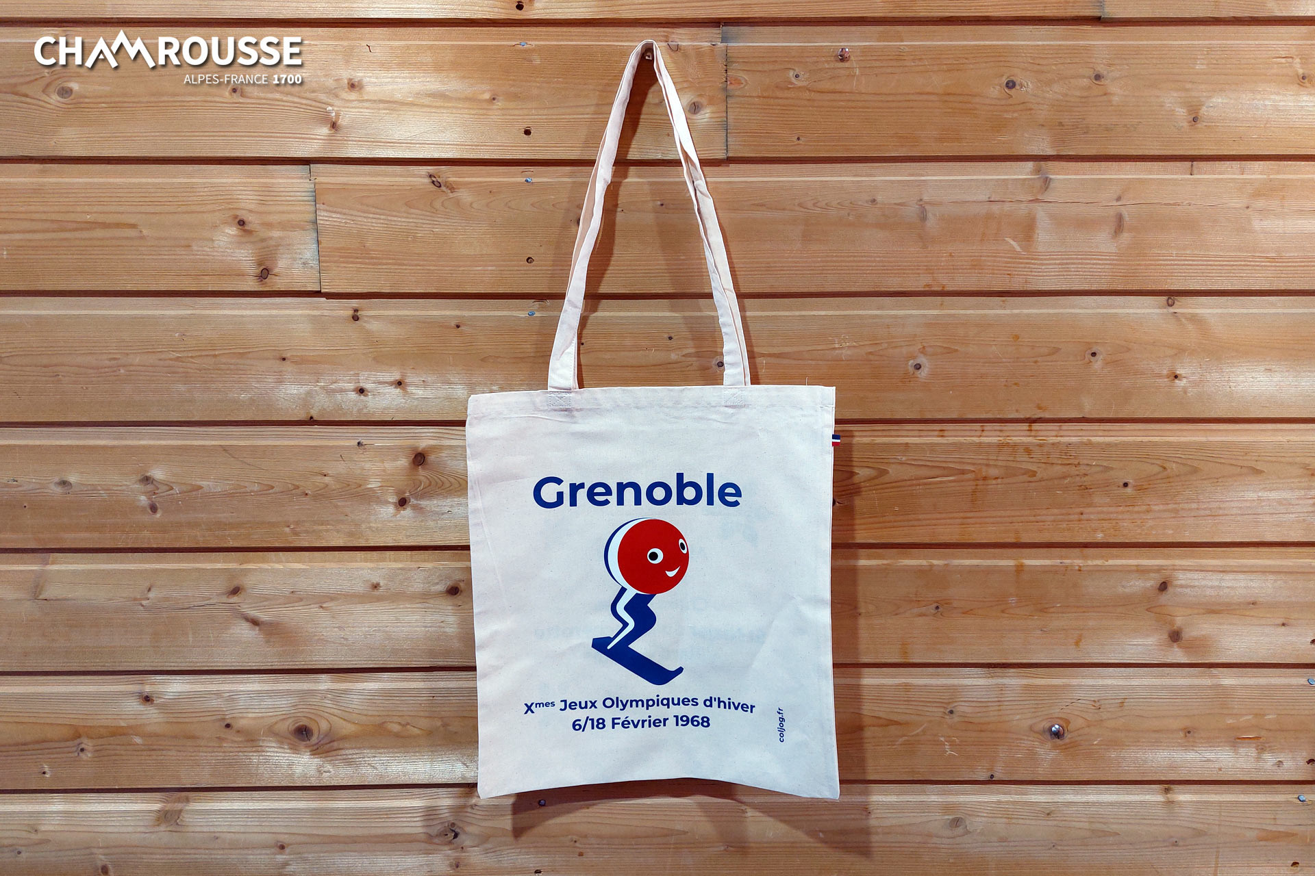 Chamrousse bag fabric tote-bag mascot schuss olympic games olympics 1968 coljog shop souvenir gift ski resort mountain grenoble isere french alps france